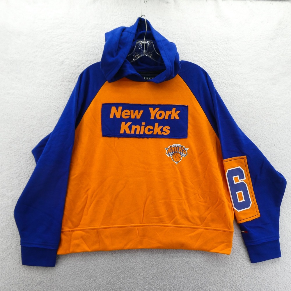 Tommy Jeans Hoodie Womens Small New York Knicks Orange Blue Vintage Y2K Raglan